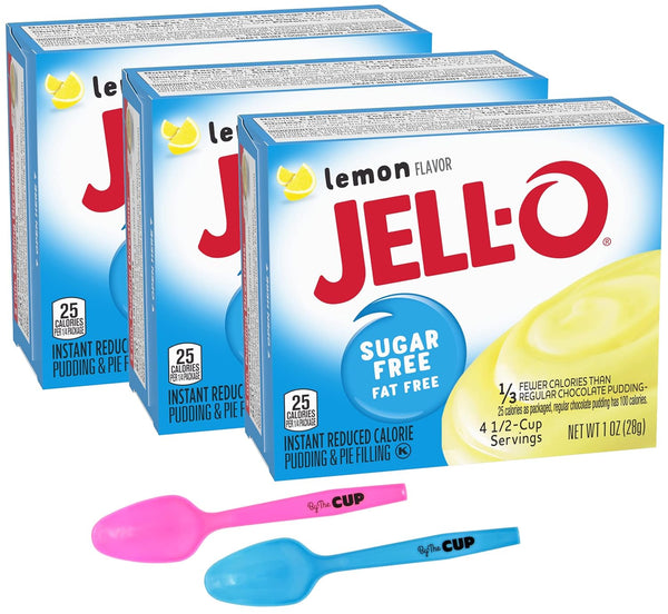 Jell-O Sugar Free Lemon Instant Pudding & Pie Filling Mix 1 oz Box (Pack of 3) with Mood Spoons