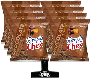 Simply Chex Snack Mix, Chocolate Caramel, 1.03 oz (Pack of 8) with By The Cup Bag Clip