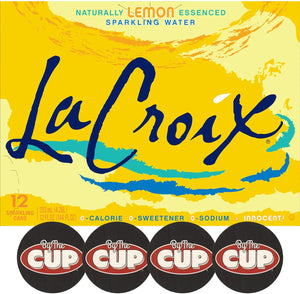 LaCroix Lemon Sparkling Water, 12 oz Can (Pack of 12) with By The Cup Coasters