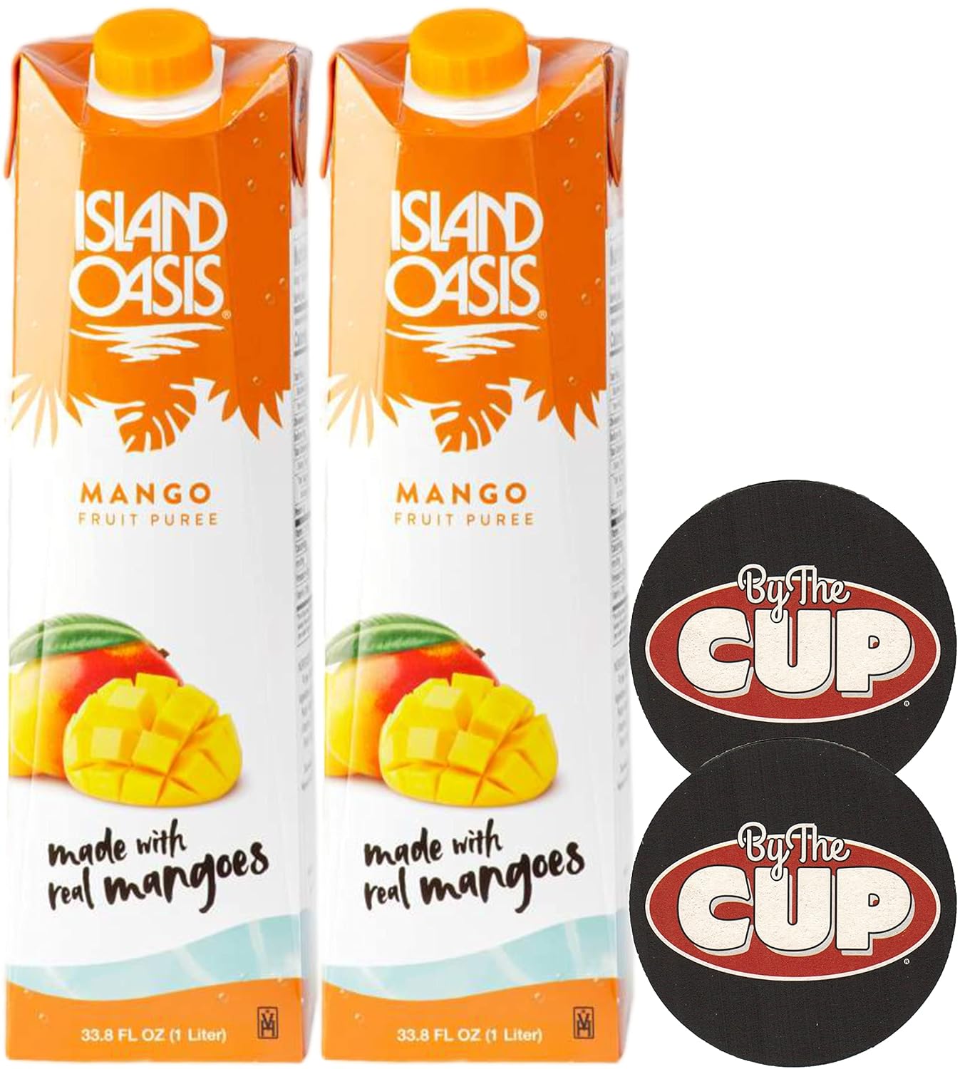 By The Cup Coasters Compatible with Island Oasis Mango Fruit Puree 1 Liter (Pack of 2)
