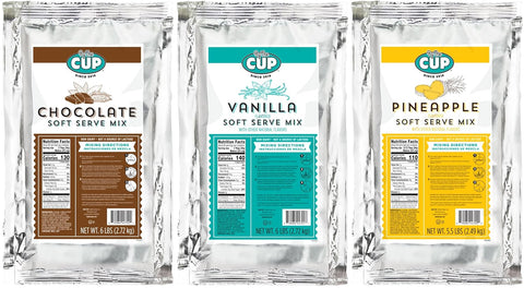 By The Cup Non-Dairy Soft Serve Mix Variety, 1 of each Flavor: 6 lb Bag Chocolate and Vanilla, 5.5 lb Pineapple, Gluten Free