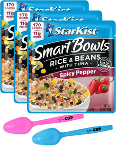 Starkist Smart Bowls, Spicy Pepper Rice & Beans Tuna, 4.5 oz (Pack of 3) with By The Cup Mood Spoons