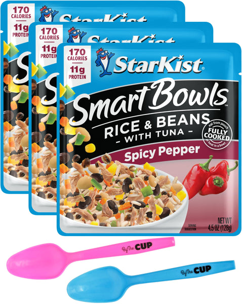 Starkist Smart Bowls, Spicy Pepper Rice & Beans Tuna, 4.5 oz (Pack of 3) with By The Cup Mood Spoons