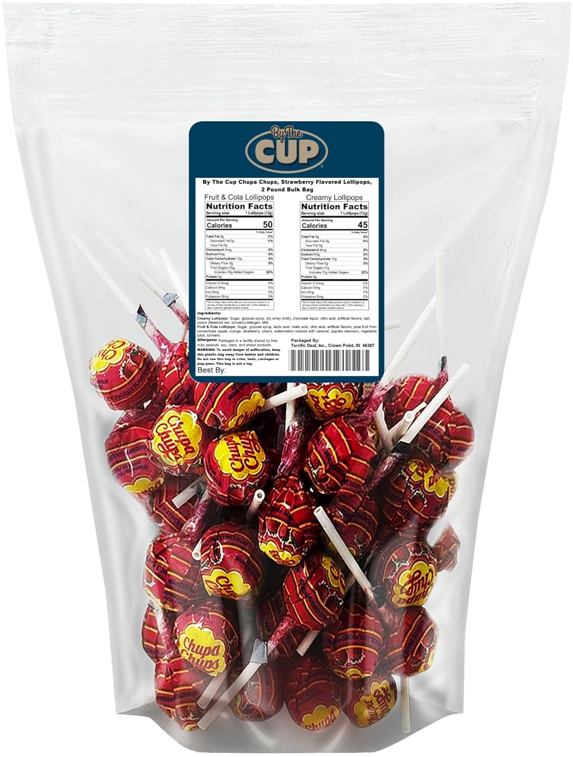 Chupa Chups Strawberry, Approximately 65 Lollipops, 2 Pound By The Cup Bulk Bag