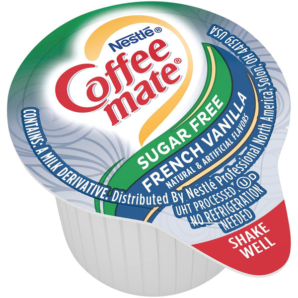 Nestle Coffee mate Liquid Coffee Creamer Singles, Zero Sugar French Vanilla, 50 Ct Box with By The Cup Coffee Scoop