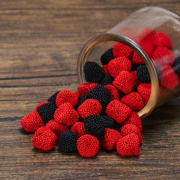 By The Cup Raspberries and Blackberries Soft Chewy Fruit Flavored Jells Covered in Candy Seeds, 2 Pound Bag