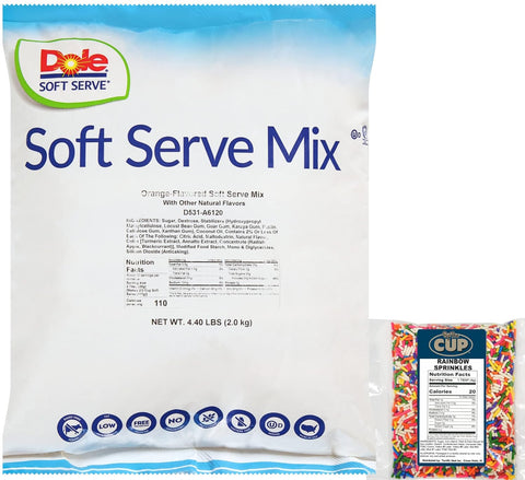 By The Cup Rainbow Sprinkles and Orange Soft Serve Mix, Lactose Free, Vegan, Gluten Free, 4.4 Pound Bag