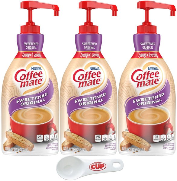 Coffee mate Sweetened Original Liquid Concentrate, 1.5 Liter Pump Bottle (Pack of 3) with By The Cup Coffee Scoop