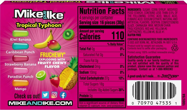 Mike & Ike Theater Box Variety, 4.25 oz (Pack of 6), 2 of each Flavor: Berry Blast, Original Fruits, Tropical Typhoon with By The Cup Stickers