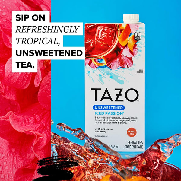 TAZO Unsweetened Iced Passion Herbal Tea Concentrate, 32 oz (Pack of 2) with By The Cup Coasters