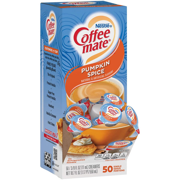 Coffee mate Pumpkin Spice, 50 Count Box (Pack of 2) Liquid Creamer Singles with By The Cup Coffee Scoop