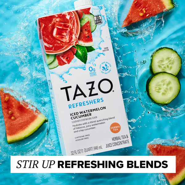 TAZO Iced Watermelon Cucumber Refresher Concentrate, 32 oz (Pack of 2) with By The Cup Coasters