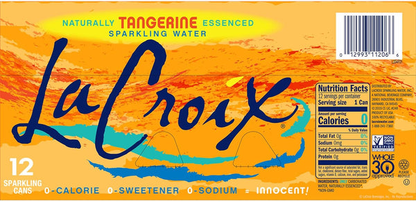 LaCroix Tangerine Sparkling Water, 12 oz Can (Pack of 12) with By The Cup Coasters