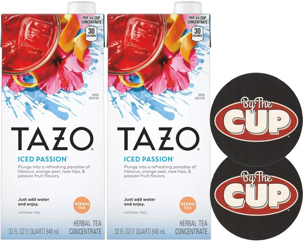 TAZO Iced Passion Herbal Tea Concentrate (Pack of 2), 32 oz with By The Cup Coasters