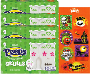 Halloween Marshmallow Skulls, 1.5 oz (Pack of 4) with By The Cup Halloween Stickers