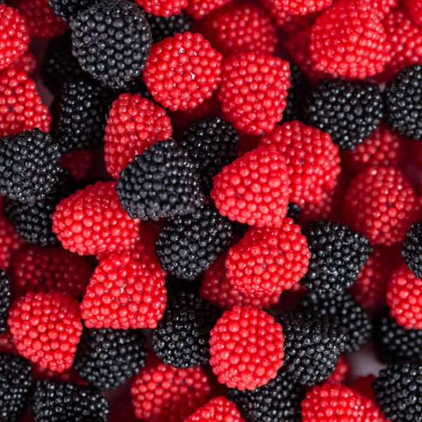 By The Cup Raspberries and Blackberries Soft Chewy Fruit Flavored Jells Covered in Candy Seeds, 2 Pound Bag