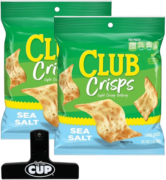 Kellogg's Club Crisps Sea Salt, 2 oz (Pack of 2) with By The Cup Bag Clip