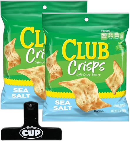 Kellogg's Club Crisps Sea Salt, 2 oz (Pack of 2) with By The Cup Bag Clip