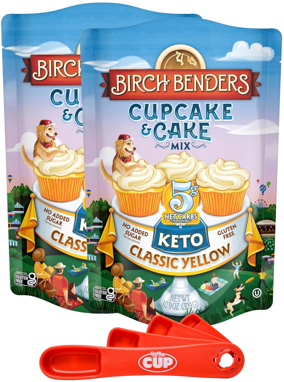 Birch Benders Keto Classic Yellow Cupcake & Cake Mix Bundle, 10.9 oz (Pack of 2) with By The Cup Swivel Spoons