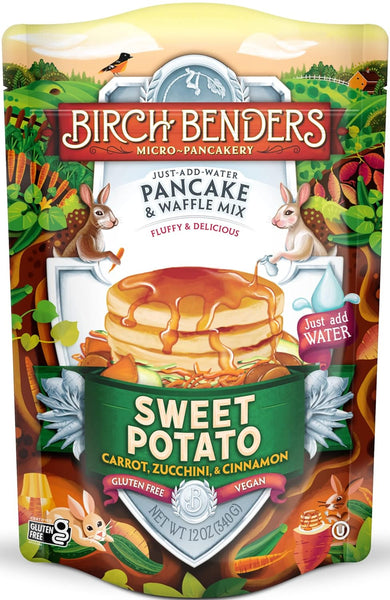 Birch Benders Sweet Potato Pancake and Waffle Mix, 12 oz (Pack of 4) with By The Cup Swivel Spoons