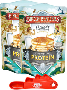 Birch Benders Protein Pancake and Waffle Mix, 16 oz (Pack of 2) with By The Cup Swivel Spoons