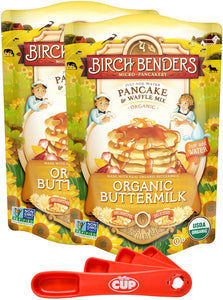 Birch Benders Organic Buttermilk Pancake and Waffles Mix, 16 oz (Pack of 2) with By The Cup Swivel Spoons