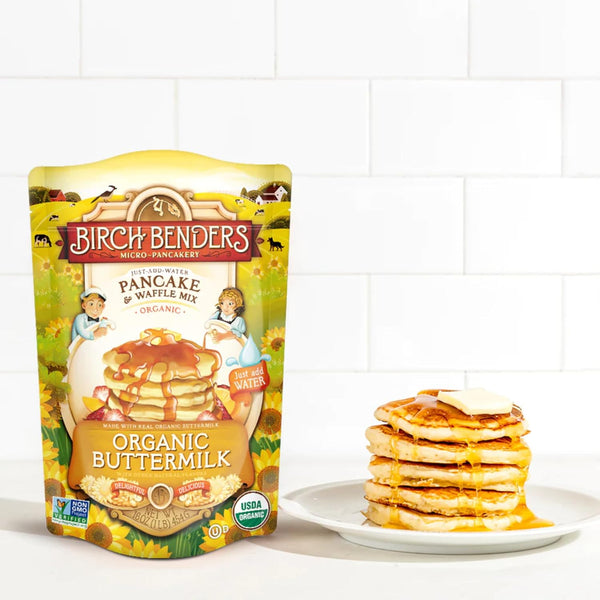 Birch Benders Organic Buttermilk Pancake and Waffles Mix, 16 oz (Pack of 2) with By The Cup Swivel Spoons