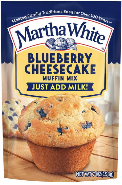 Martha White Blueberry Cheesecake Muffin Mix, 7 oz (Pack of 3) with By The Cup Swivel Spoons