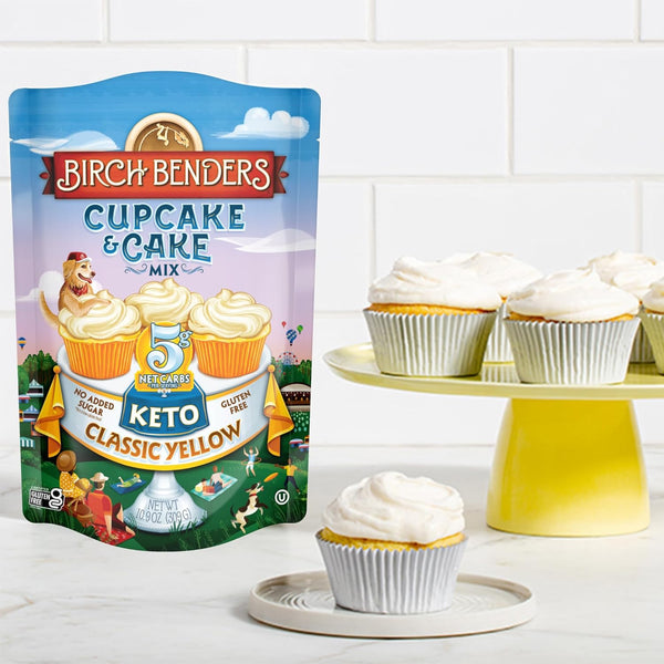 Birch Benders Keto Classic Yellow Cupcake & Cake Mix Bundle, 10.9 oz (Pack of 2) with By The Cup Swivel Spoons