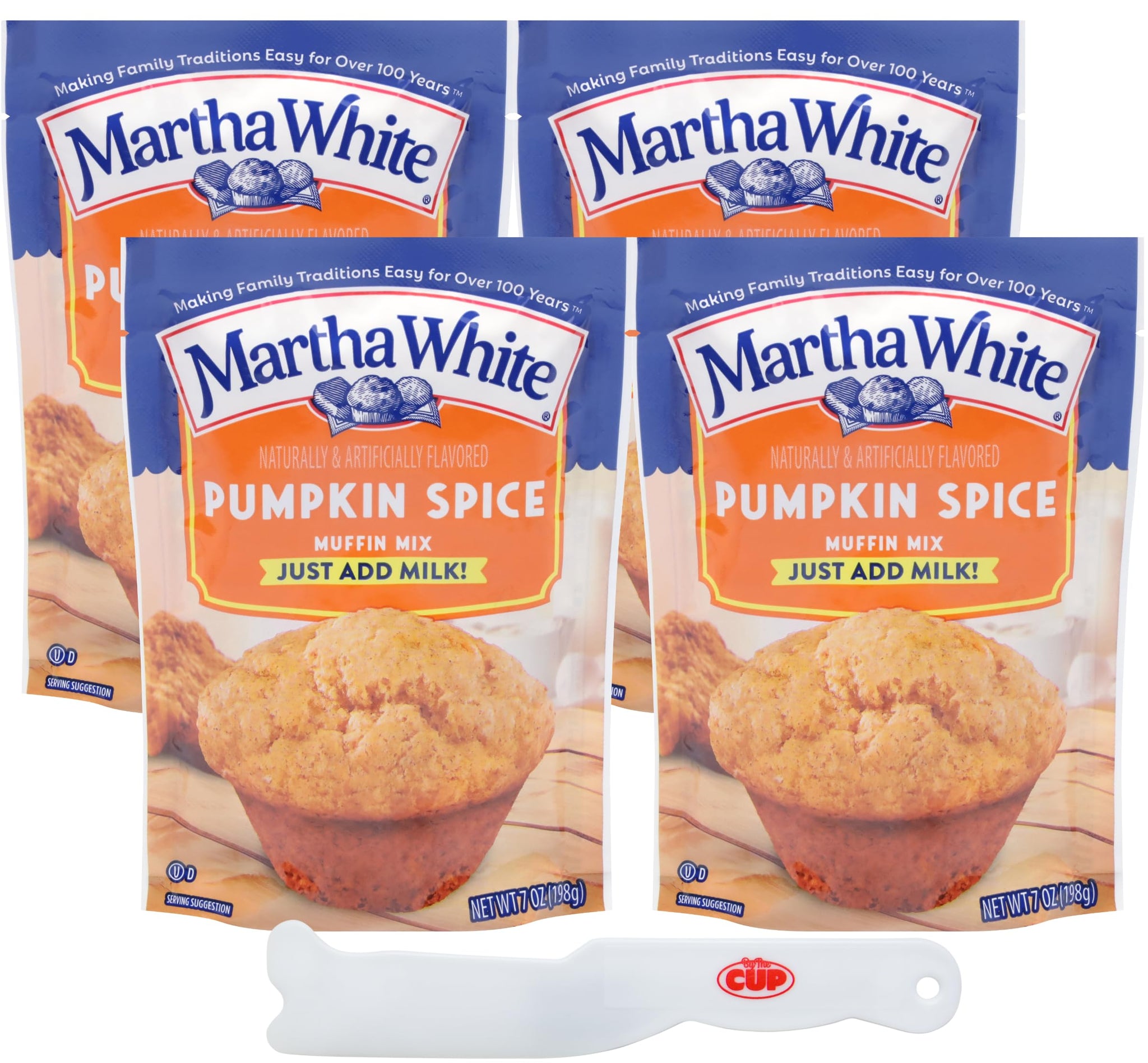 Martha White Pumpkin Spice Muffin Mix (Pack of 4) with By The Cup Spatula Knife