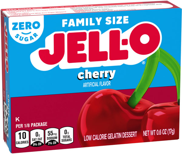 Zero Sugar Cherry Jell-O, 0.6 oz (Pack of 3) with By The Cup Mood Spoons