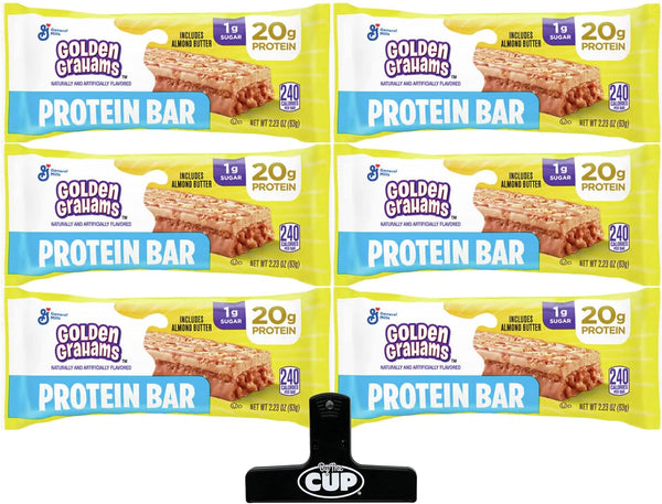 General Mills Golden Grahams Protein Bar (Pack of 6) with By The Cup Bag Clip