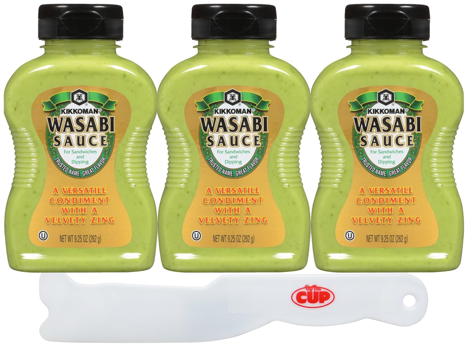 Kikkoman Wasabi Sauce 9.25 Ounce (Pack of 3) with By The Cup Spreader