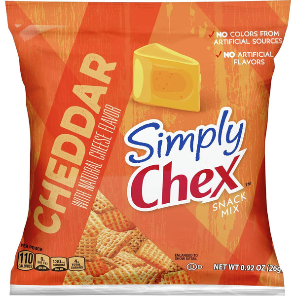 Simply Chex Snack Mix, Cheddar, 0.92 oz (Pack of 8) with By The Cup Bag Clip
