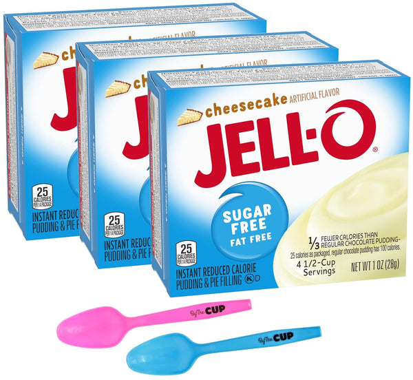 Jell-O Sugar Free Cheesecake Instant Pudding & Pie Filling Mix 1 oz Box (Pack of 3) with Mood Spoons