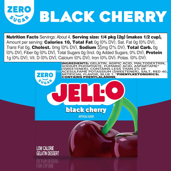 Sugar Free Black Cherry Jell-O Gelatin, 0.3 Ounces (Pack of 3) with By The Cup Mood Spoons