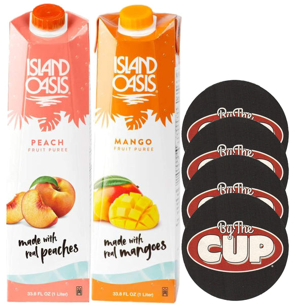 By The Cup Coasters Compatible with Island Oasis Fruit Puree Combo, Mango and Peach 1 Liter each