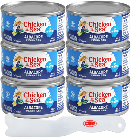 Chicken Of The Sea Solid White Albacore Tuna In Water, 12 oz Can (Pack of 6) with By The Cup Spatula Knife