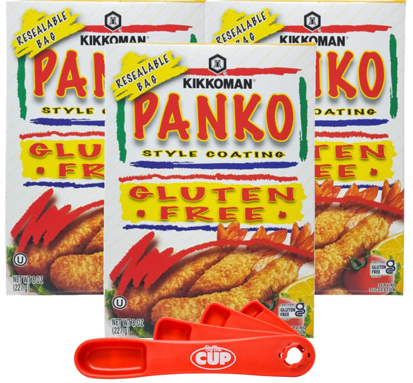 Kikkoman Panko Style Coating, Gluten-Free, 8 Ounces (Pack of 3) with By The Cup Swivel Spoons
