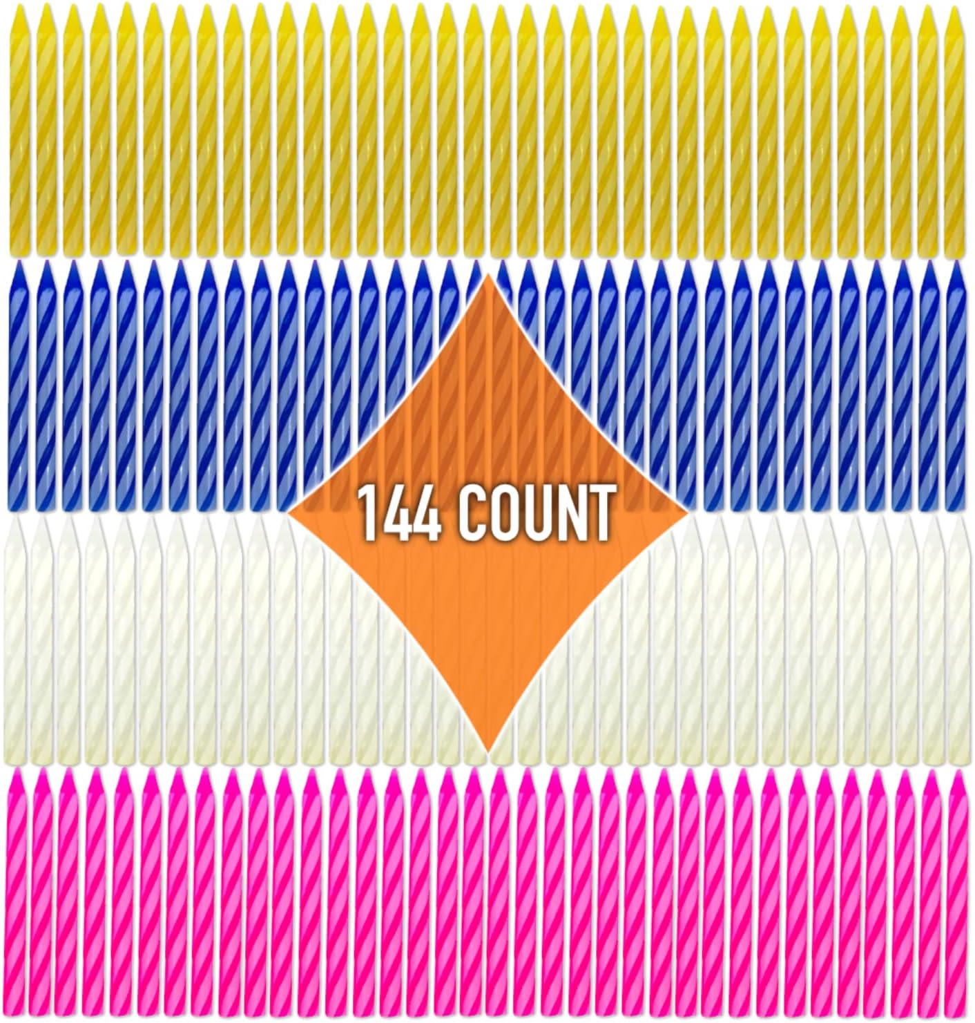 By The Cup Birthday Candles, 6-24 Count Packs in Pink, White, Blue, and Yellow (Pack of 144)