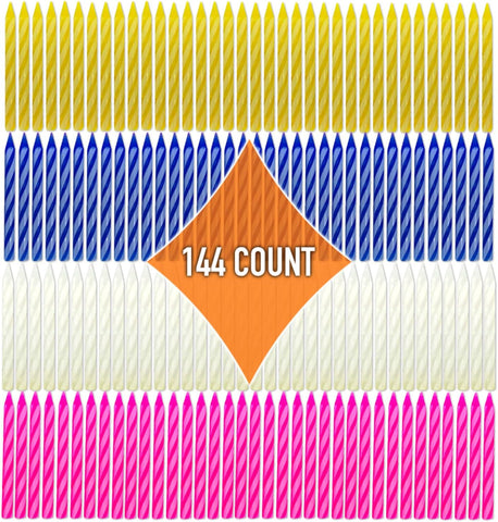 By The Cup Birthday Candles, 6-24 Count Packs in Pink, White, Blue, and Yellow (Pack of 144)