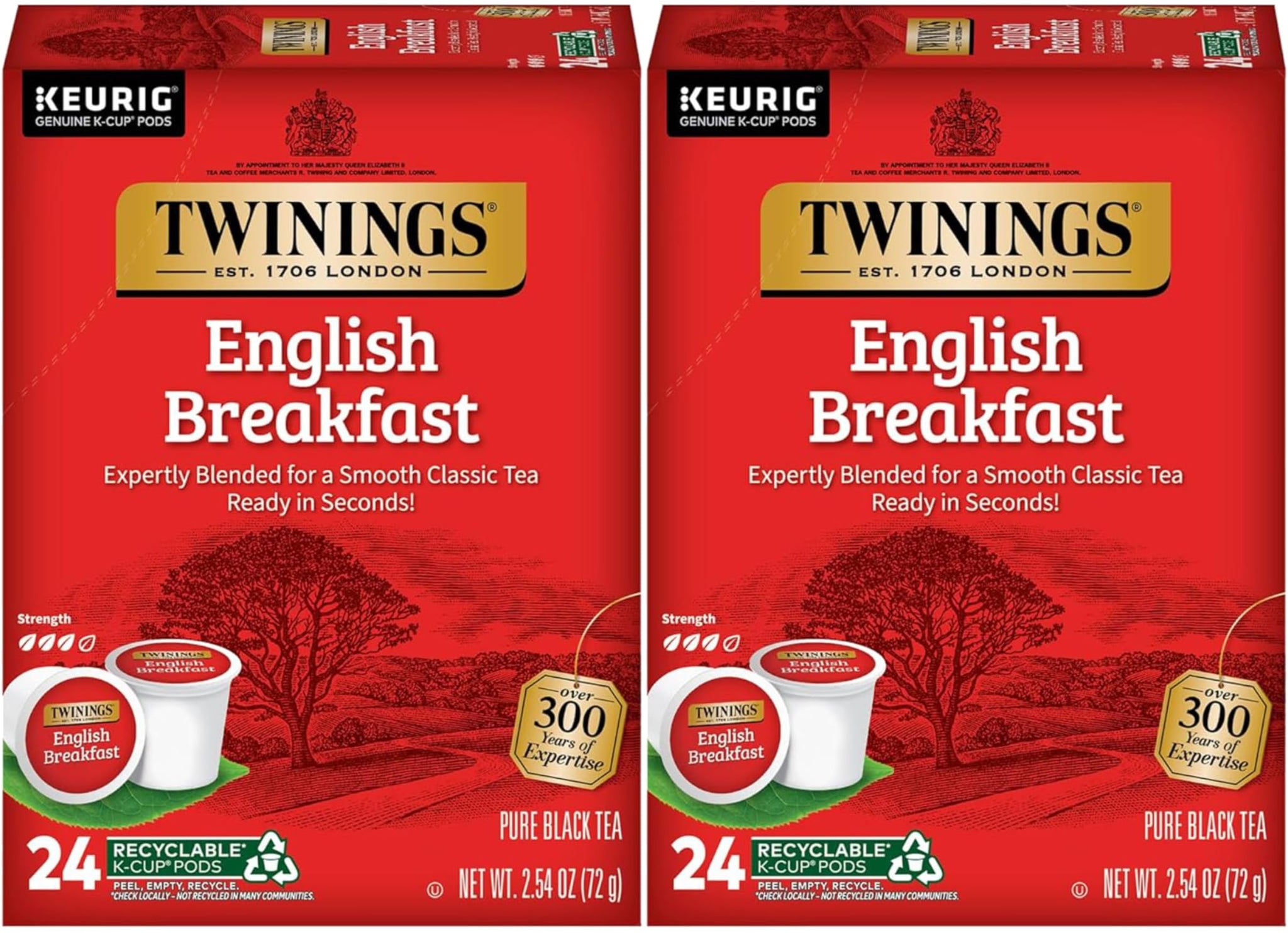 Twinings Tea English Breakfast K-Cups, 24 Count (Pack of 2) with Honey Sticks