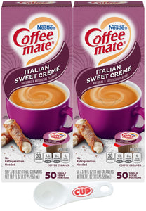 Nestle Coffee mate Liquid Coffee Creamer Singles, Italian Sweet Crème, 50 Ct Box (Pack of 2) with By The Cup Coffee Scoop