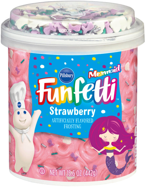 Pillsbury Kids Birthday Bundle: Funfetti Cake Mix and Mermaid Strawberry Frosting with By The Cup Candles