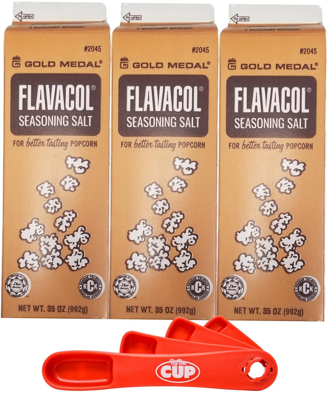 Flavacol Popcorn Seasoning 35 ounce (Pack of 3) with By The cup Swivel Spoons