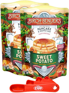 Birch Benders Sweet Potato Pancake and Waffle Mix, 12 oz (Pack of 2) with By The Cup Swivel Spoons