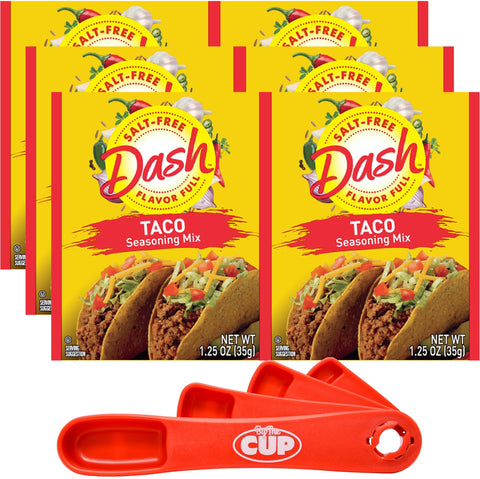 Dash Salt Free Taco Seasoning Mix, 1.25 oz (Pack of 6) with By The Cup Swivel Spoons