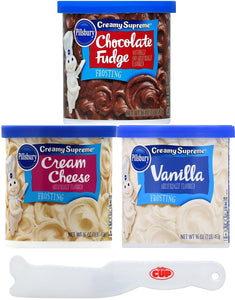 Pillsbury Creamy Supreme Frosting Variety Vanilla, Cream Cheese, Chocolate Fudge with By The Cup Frosting Spreader