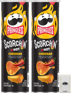 Pringles Scorchin' Cheddar Potato Crisps, 5.5 oz (Pack of 2) with By The Cup Mints