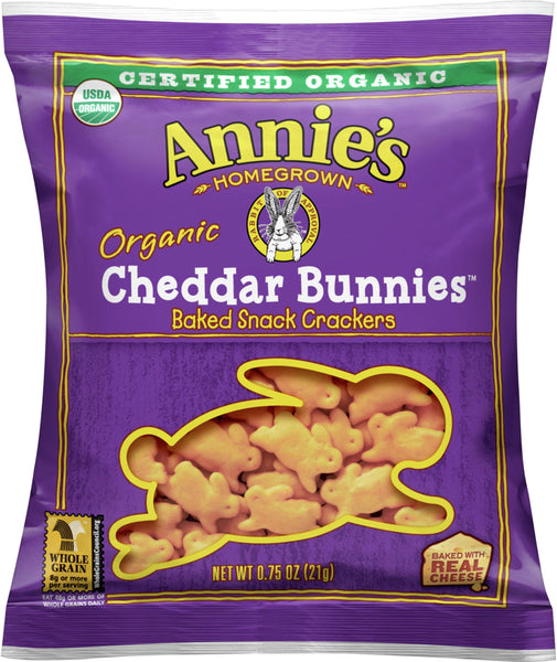 Annie's Organic Cheddar Bunnies Crackers, 0.75 oz (Pack of 20) with Stickers